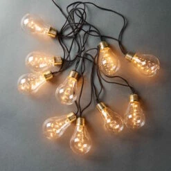 BULB LIGHTS LED Lichterkette Mit Naturseil 10 Lichter, Batteriebetrieben