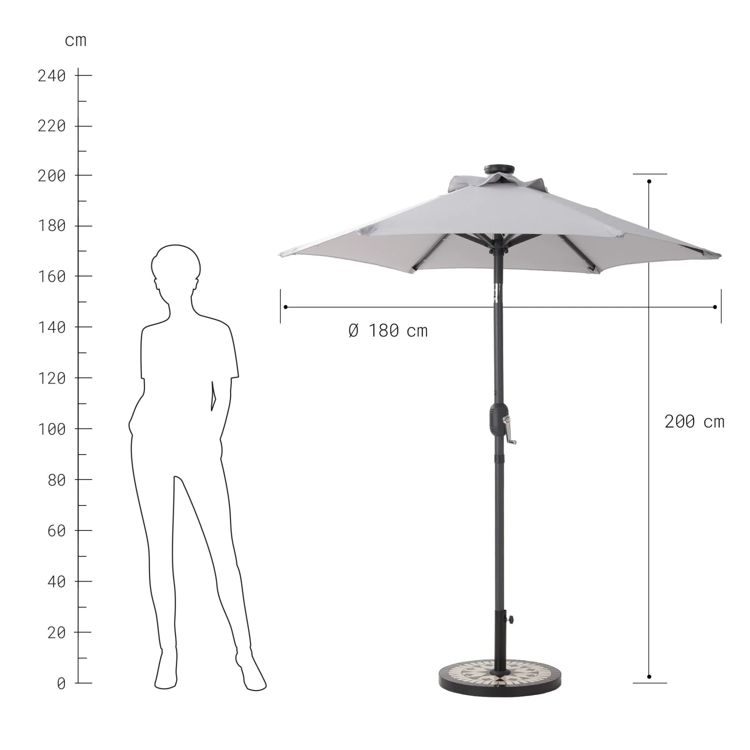 SUN & STARS Sonnenschirm Mit LED-Solar-Lichter Ø180cm 3 SUN & STARS Sonnenschirm Mit LED-Solar-Lichter Ø180cm – Bild 3
