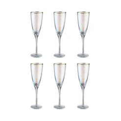 SMERALDA 6x Sektgläser Mit Goldrand 250ml