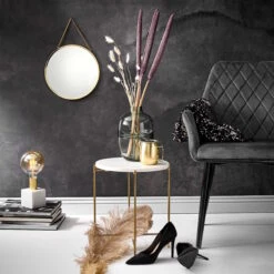 Beistelltisch Mit Marmorplatte MARBLE In Weiß -Wohnstil Angebote Store butlers beistelltisch mit marmorplatte marble in weiss 3