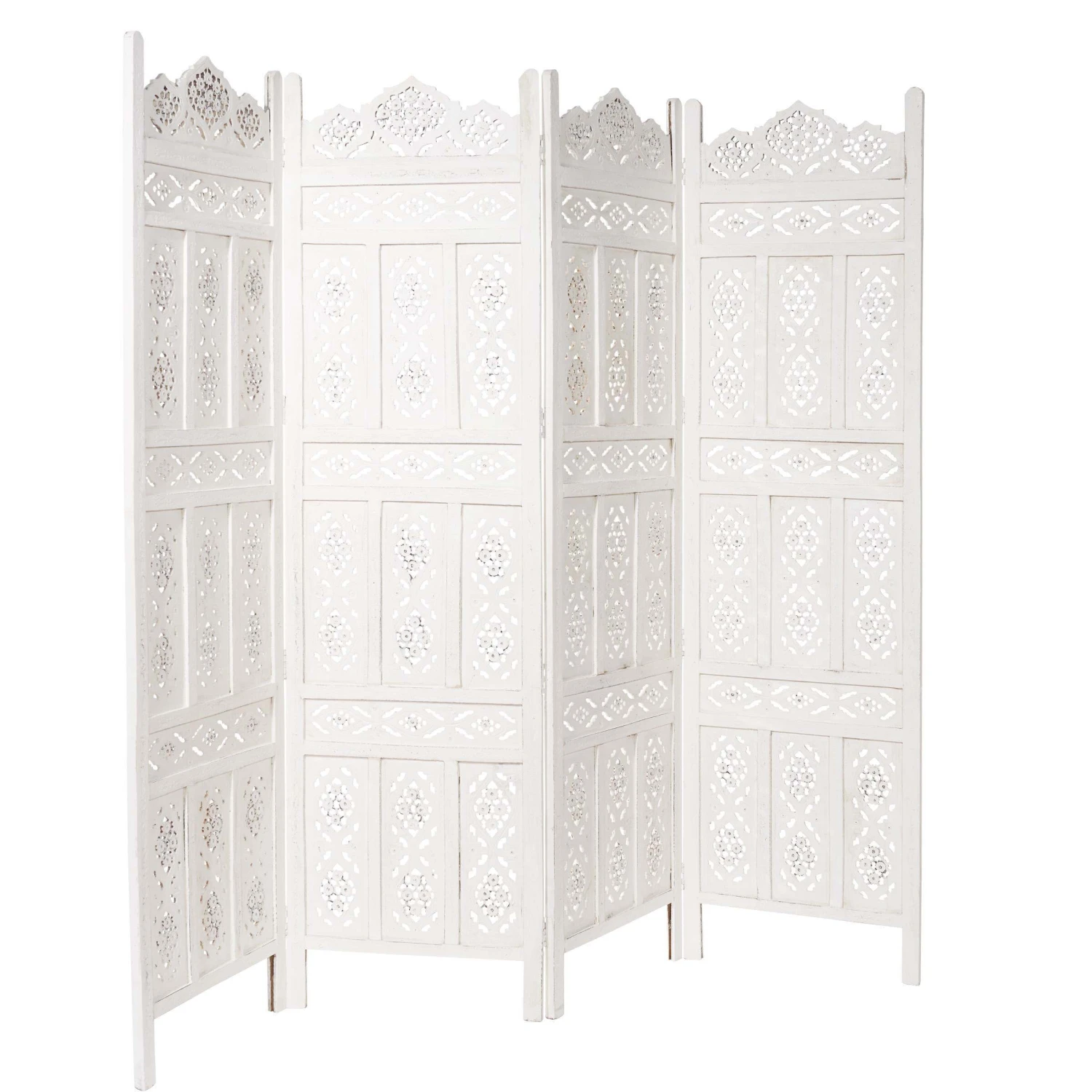 Paravent, Geschnitzt B 180 X H 176cm ESTELLA In Weiß 1 Paravent, Geschnitzt B 180 X H 176cm ESTELLA In Weiß